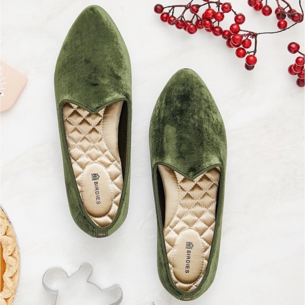 RARE & RETIRED Birdies HERON Olive Luxe Velvet Smoking Flats/Loafers/Slippers - Picture 7 of 16